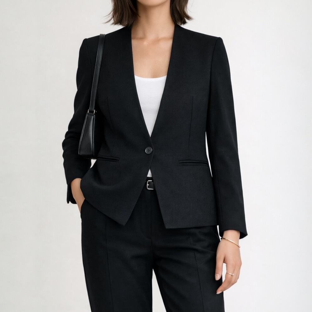 Helmut Lang HELMUT Classic Collarless Black M Blazer‎ One Button Lined Women's